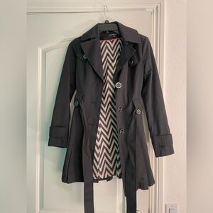 Via Spiga Black Trench Coat with Chevron Lining